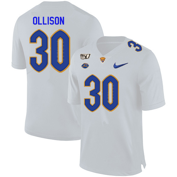 2019 Men #30 Qadree Ollison Pitt Panthers College Football Jerseys Sale-White